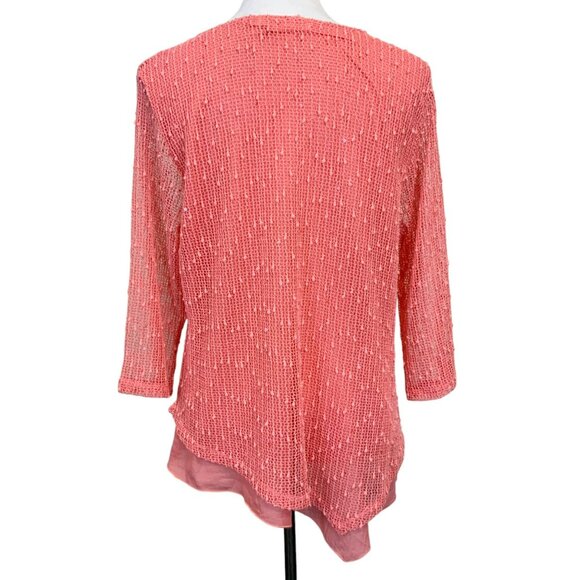 Lulu B Sequin Open Knit Lined Asymmetrical Top In Coral Size XL Faerie Lagenlook - Picture 3 of 9